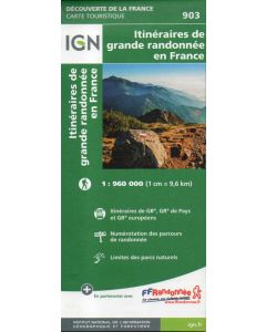 Carte des Itinéraires de Grande Randonnée en France GR et GRP 1:960.000