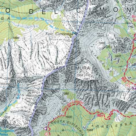 Alpi Feltrine. Le Vètte. Cimònega. Carta topografica in scala 1